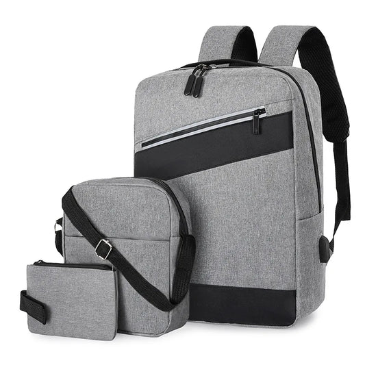 Sac à dos homme avec sac bandoulière et trousse 3en1 gris 2776-3 – محفظة ظهر رجالية 3 قطع رمادي تنزوت