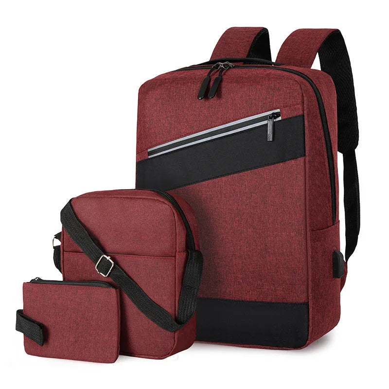 Sac à dos homme avec sac bandoulière et trousse 3en1 rouge 2776-3 – محفظة ظهر رجالية 3 قطع أحمر تنزوت