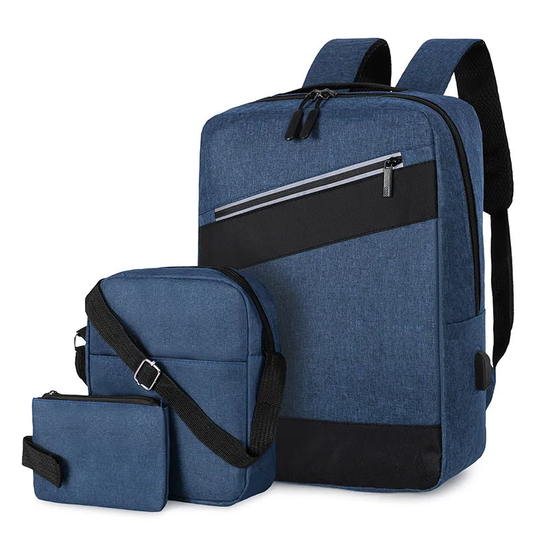 Sac à dos homme avec sac bandoulière et trousse 3en1 bleu 2776-3 – محفظة ظهر رجالية 3 قطع أزرق تنزوت