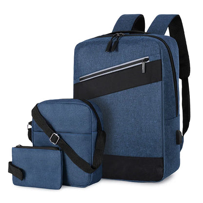Sac à dos homme avec sac bandoulière et trousse 3en1 bleu 2776-3 – محفظة ظهر رجالية 3 قطع أزرق تنزوت