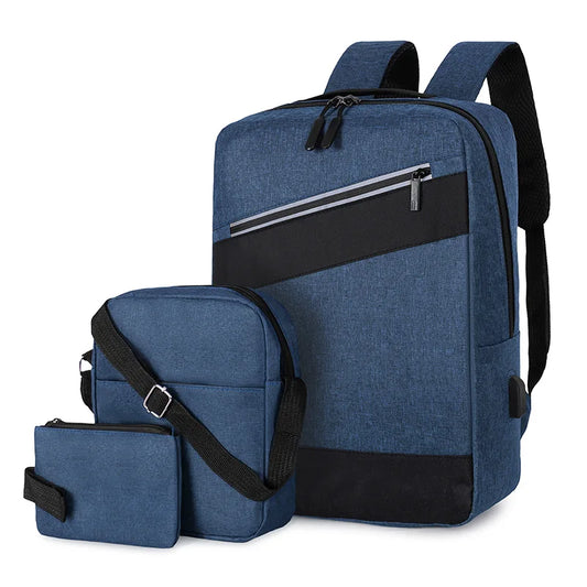 Sac à dos homme avec sac bandoulière et trousse 3en1 bleu 2776-3 – محفظة ظهر رجالية 3 قطع أزرق تنزوت