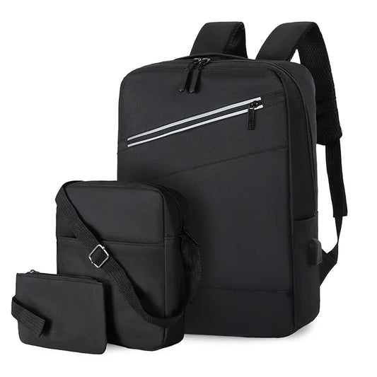 Sac à dos homme avec sac bandoulière et trousse 3en1 noir 2776-3 – محفظة ظهر رجالية 3 قطع أسود تنزوت
