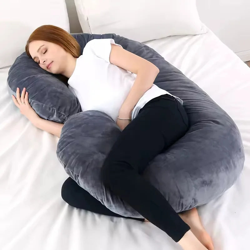 Coussin de Grossesse en Forme de U pour Dormir – Oreiller de Maternité et d’Allaitement avec Housse Lavable – Gris Clair