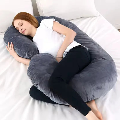 Coussin de Grossesse en Forme de U pour Dormir – Oreiller de Maternité et d’Allaitement avec Housse Lavable – Gris Clair