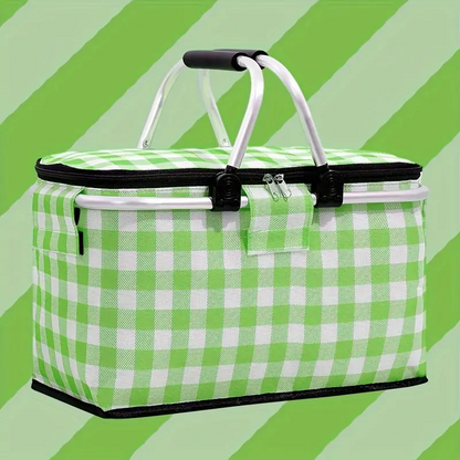 Panier de pique-nique a isolation thermique pliable portable avec couvercle et poignée en aluminium