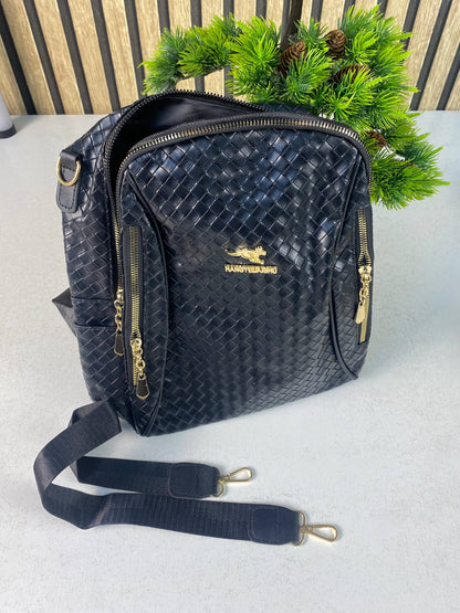 Sac à Dos Femme en Cuir Tressé Élégant avec Ceinture D'Épaule Convertible - حقيبة ظهر جلدية للنساء بتصميم فاخر