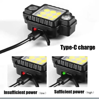 Lampe frontale Portable COB+XPG multifonctionnelle magnétique USB TYPE-C