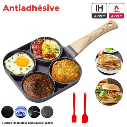 Poêle à crêpes et oeufs avec 4 trous en aluminium antiadhésive تنزوت