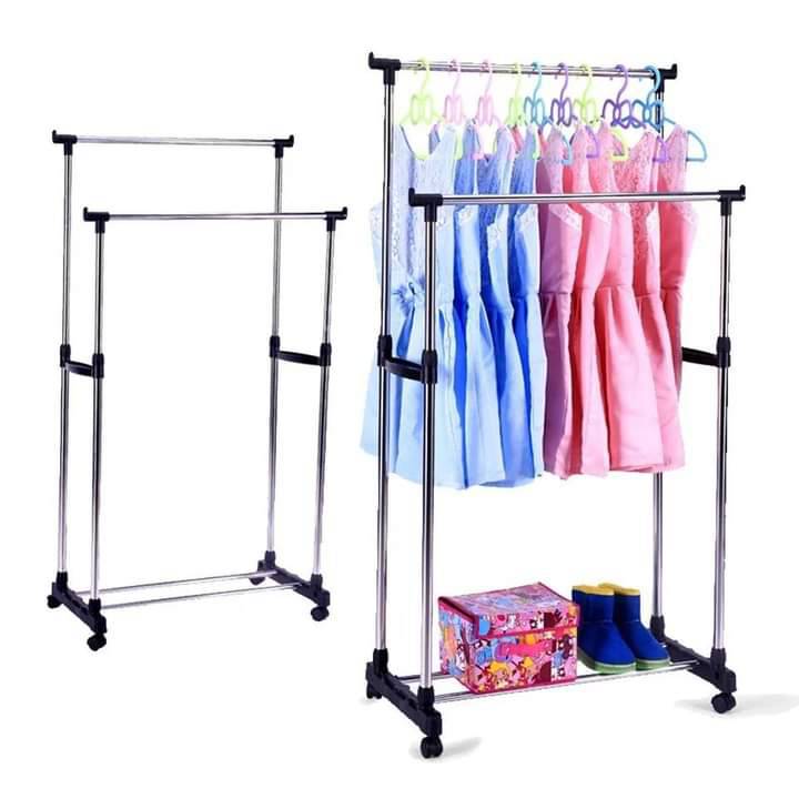 Penderie 2 Barre et porte-chaussures 2 en 1 en acier inoxydable