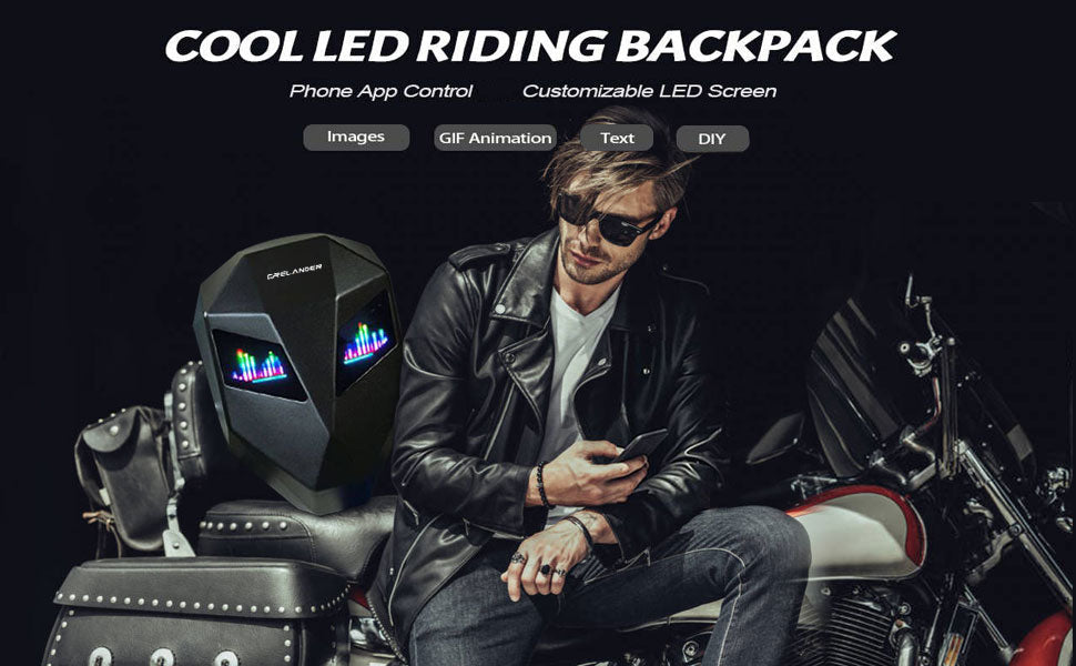 Crelander Sac à dos moto a écran d'affichage LED 3D,extensible et étanche - حقيبة ظهر ثلاثية الابعاد للدراجات النارية مع شاشة عرض بعينين