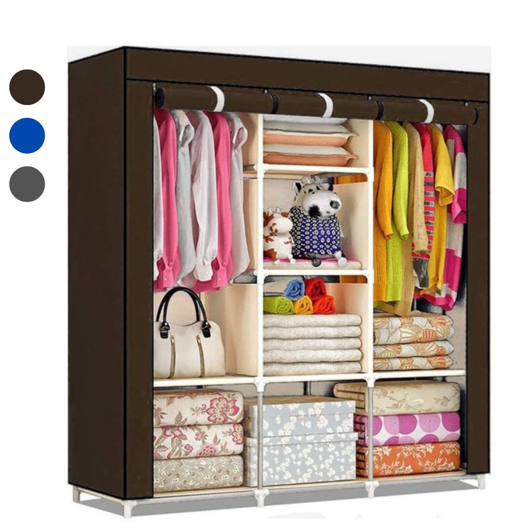 Armoire De Rangement et Penderie 7 Étages Porte Cintres Et Rideau Anti-Poussière تنزوت