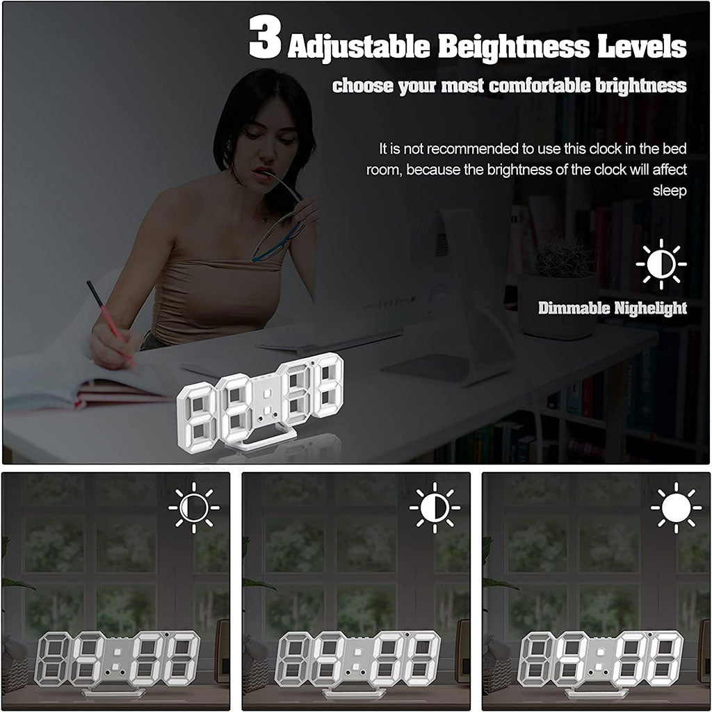 Horloge Murale numérique LED Blanche 3D GH0720L – ساعة رقمية تصميم ثلاثي الأبعاد