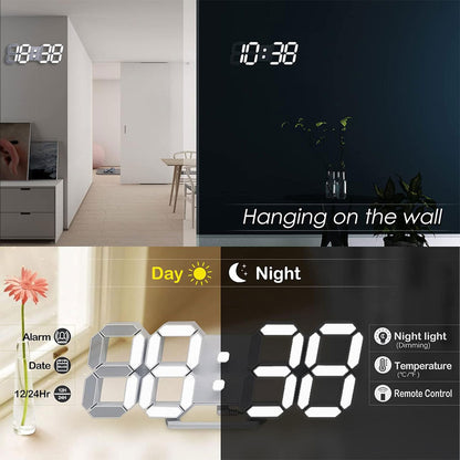Horloge Murale numérique LED Blanche 3D GH0720L – ساعة رقمية تصميم ثلاثي الأبعاد