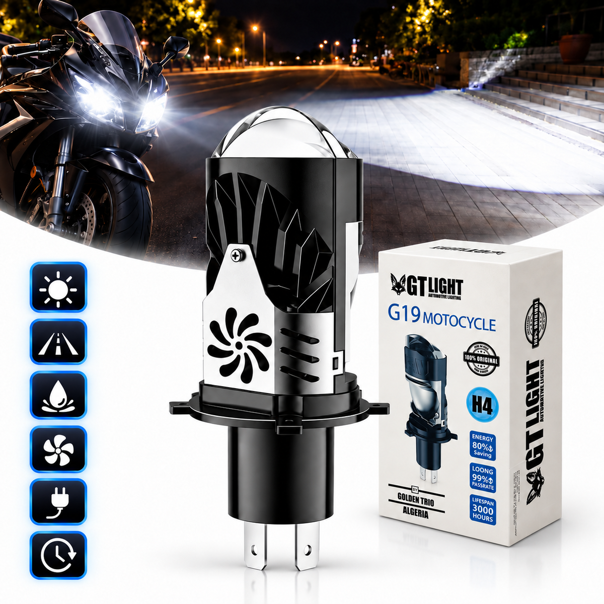 Ampoules de Phare LED H4 à Double Projecteur 20000LM 100W G19 H4 - مصباع دراجات نارية عالي السطوع