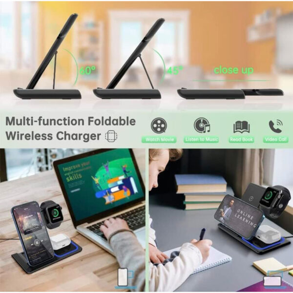 Station de charge sans fil 3 en 1 pour smartphones et appareils électroniques – شاحن لاسلكي للهاتف و الأجهزة الإلكترونية