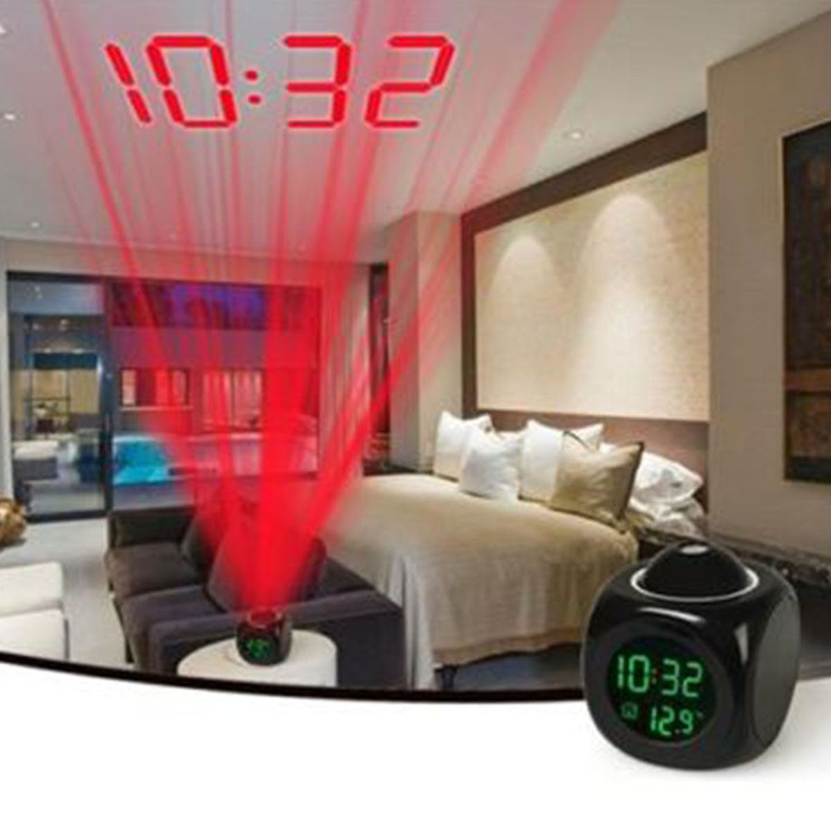 Horloge numérique de Projection LCD à LED, alarme vocale, fonction Snooze, thermomètre