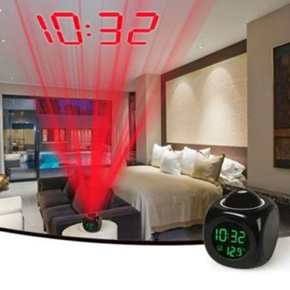 Horloge numérique de Projection LCD à LED, alarme vocale, fonction Snooze, thermomètre