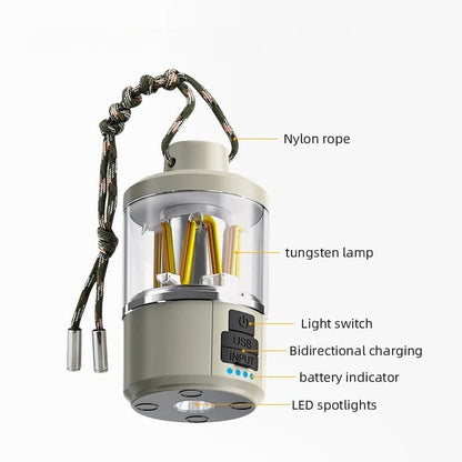 Lanterne Led Portable d'extérieur avec chargement de Type C, Power Bank, lampe de tente, fonction batterie externe