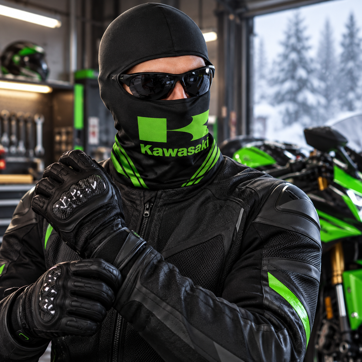 Cagoule Moto Thermique Balaclava Kawasaki - قناع واقي وجه كامل حراري للدراجات النارية
