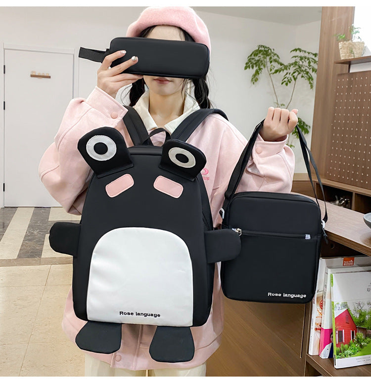 Sac à Dos Scolaires Enfant 3 en 1 Motif Grenouille Rose Language Style Dos Kawaii Noir SACKDS32N - طقم حقائب مدرسية للأطفال 3 في 1 بتصميم الضفدع
