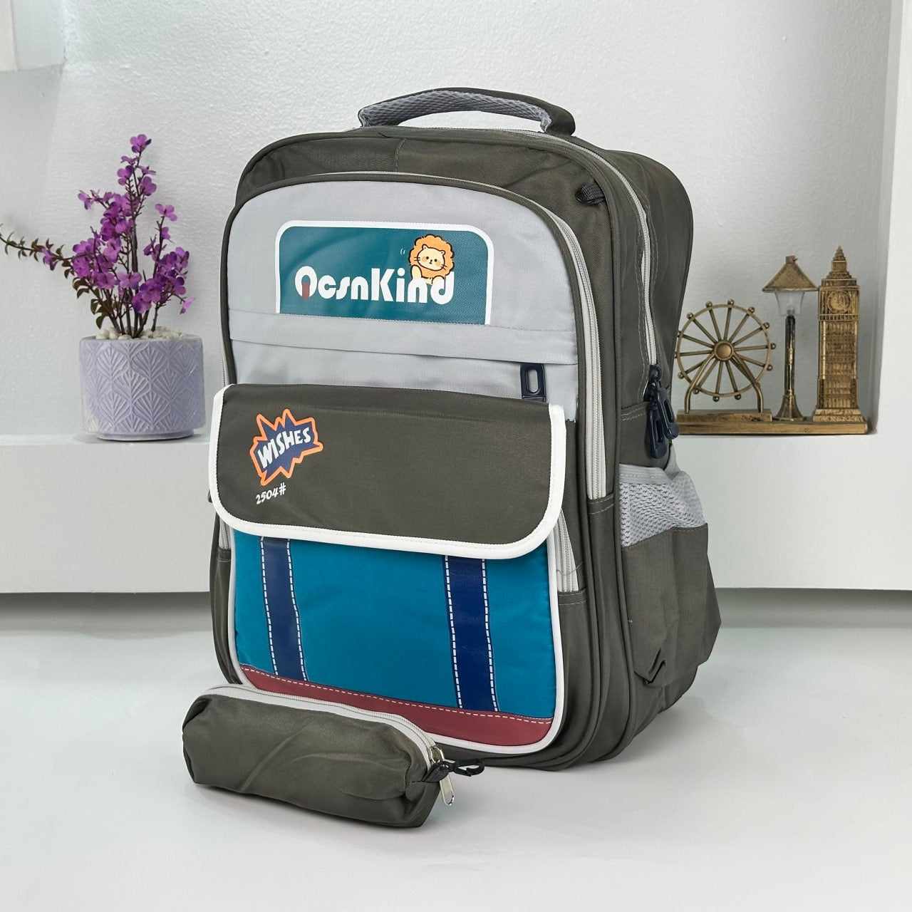 Sac à Dos pour Enfants avec Trousse Assortie 2504 Vert – حقيبة ظهر مدرسية للأطفال مع مقلمة أخضر