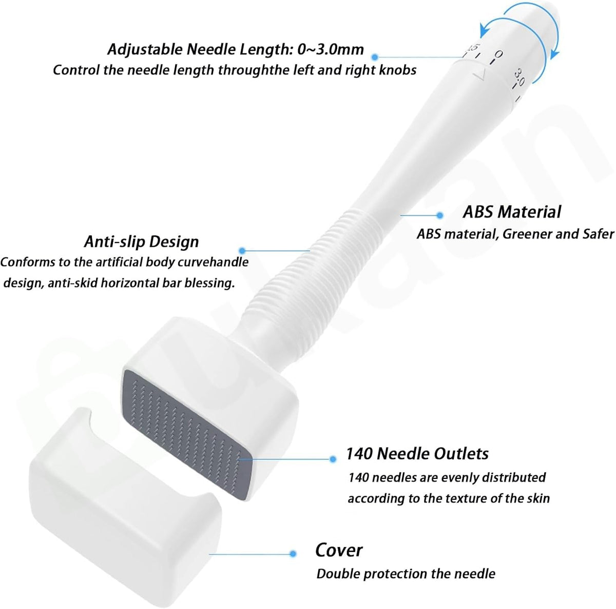 Derma Stamp Professional ديرما ستامب بإبر تيتانيوم قابلة للتعديل 0–3 مم | 140 إبرة للشعر واللحية والبشرة