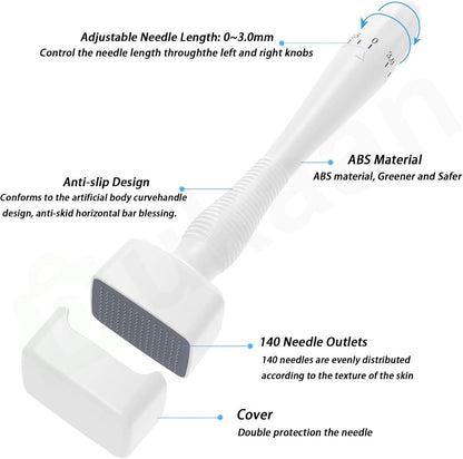 Derma Stamp Professional ديرما ستامب بإبر تيتانيوم قابلة للتعديل 0–3 مم | 140 إبرة للشعر واللحية والبشرة