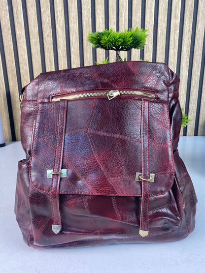 Sac à dos rétro en cuir synthétique pour femme Grenat - حقيبة ظهر نسائية من الجلد