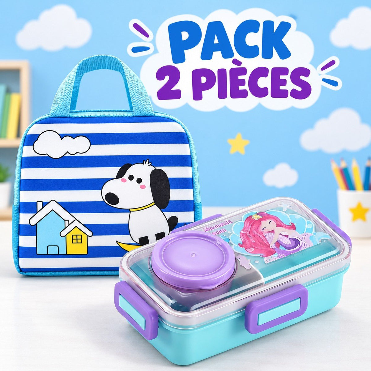 Pack Repas Enfant Complet – Sac Isotherme + Boîte à Lunch - وجبة طفلك المتكامل – حقيبة عازلة + علبة غداء