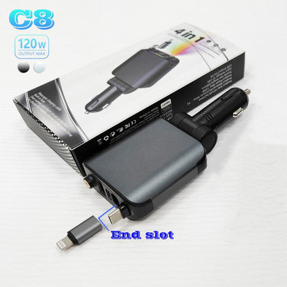 Chargeur Voiture 4en1 Rétractable 120W avec toit Starlight pour téléphones iOS et Android- شاحن سيارة متعدد المنافذ