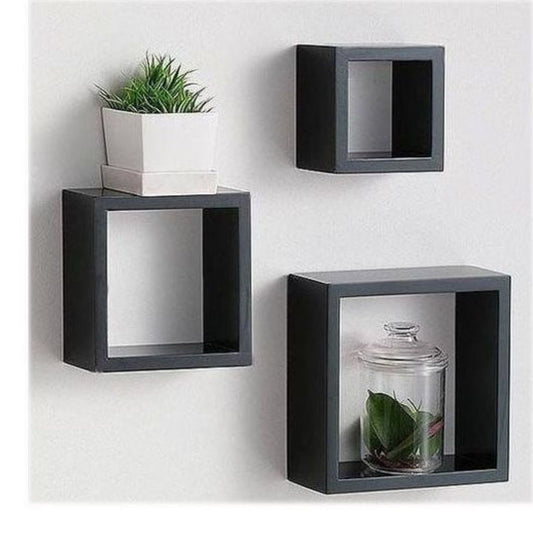 3 Étagères Murale en Bois de Décoration Forme Carrée تنزوت