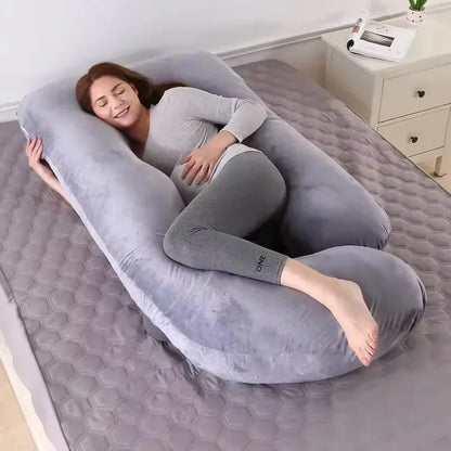 Coussin de Grossesse en Forme de U pour Dormir – Oreiller de Maternité et d’Allaitement avec Housse Lavable – Gris Clair