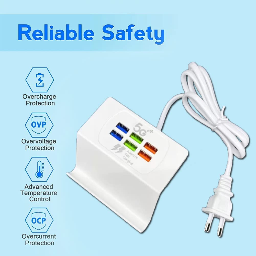 Station De Charge Rapide USB Avec 6 Prises et support Smart-phone - قاعدة شحن سريعة مع 6 مقابس، حامل هاتف