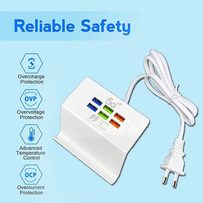 Station De Charge Rapide USB Avec 6 Prises et support Smart-phone - قاعدة شحن سريعة مع 6 مقابس، حامل هاتف