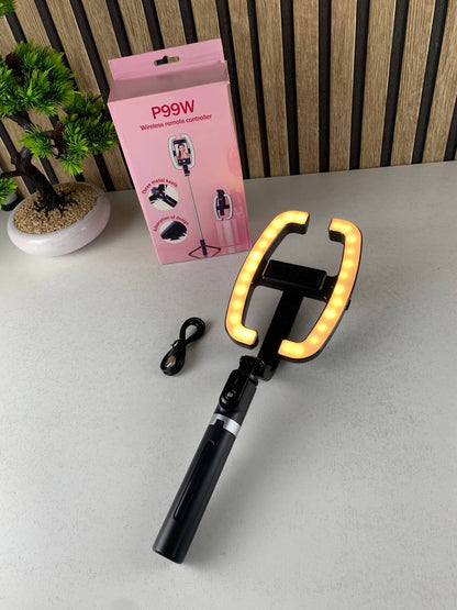Perche à Selfie Extensible avec Support pour Téléphone et Lampe LED – عصا سيلفي مع إضاءة مدمجة ويد تحكم