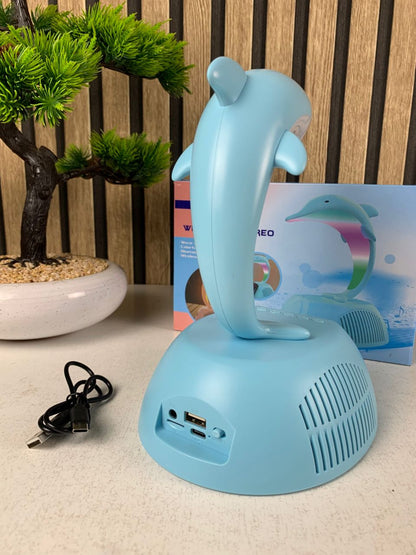 Haut-Parleur Bluetooth Dauphin avec Lampe d’Ambiance LED RGB et Chargeur Sans Fil 15W