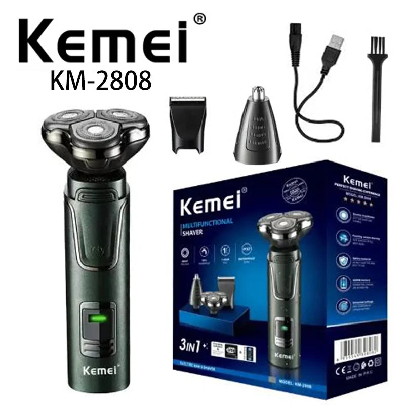 Kemei Rasoir Corps Complet Ipx7 Étanche Multifonctionnel Trois Tête Lames Flottant Poignées Amovible km-2808