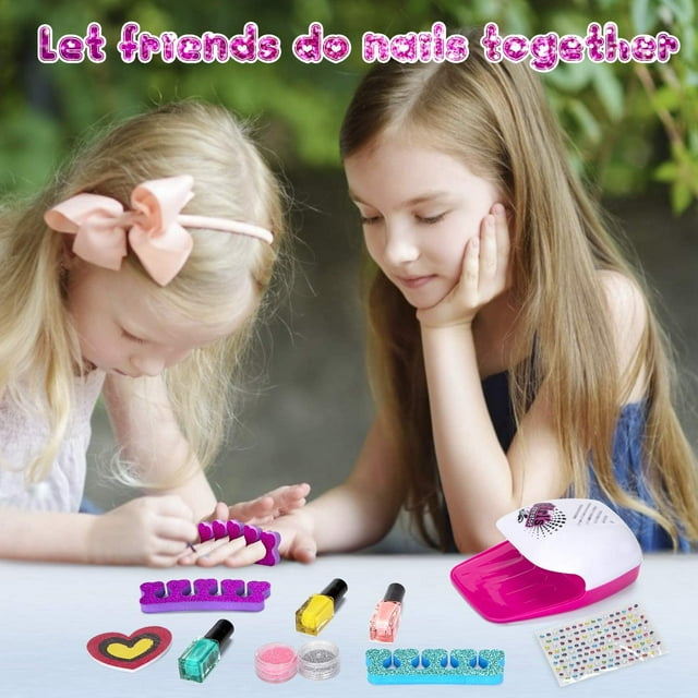 Kit de salon Nail Glam lavable pour enfants avec sèche-ongles - طقم صالون تجميل الأظافر للأطفال قابل للغسل مع مجفف للأظافر