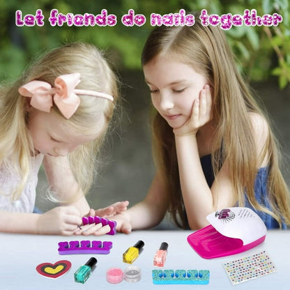 Kit de salon Nail Glam lavable pour enfants avec sèche-ongles - طقم صالون تجميل الأظافر للأطفال قابل للغسل مع مجفف للأظافر