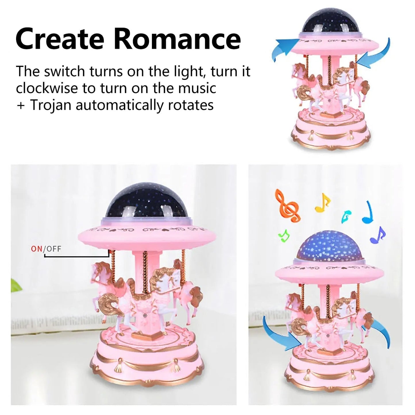 Carrousel Music Box avec projecteur ciel étoilé