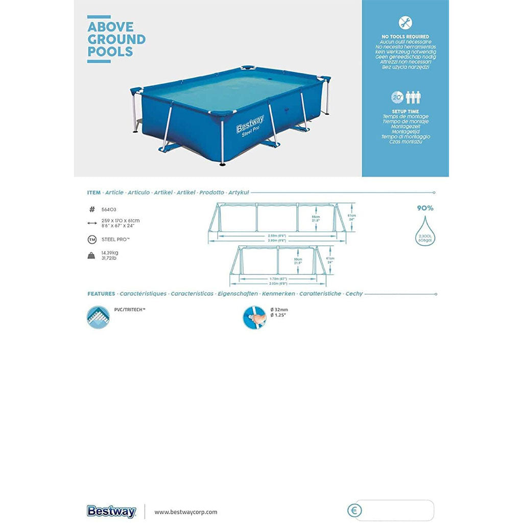 Steel Pro™ Piscine Rectangulaire 259 x 170 x 61cm Bestway 56403