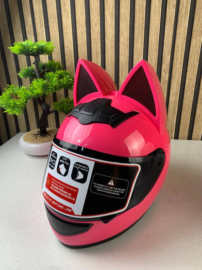 Casque de moto pour femme et fille avec oreilles de chat - خوذة احترافية للنساء