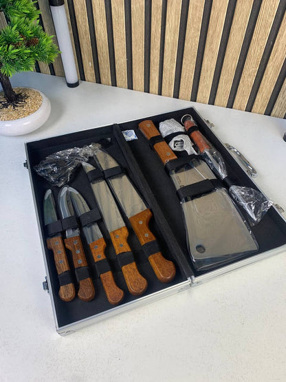 Coffret de Couteaux Professionnel avec Valise en Aluminium 9Pcs - طقم سكاكين الجزارة في حقيبة ألمنيوم صلبة