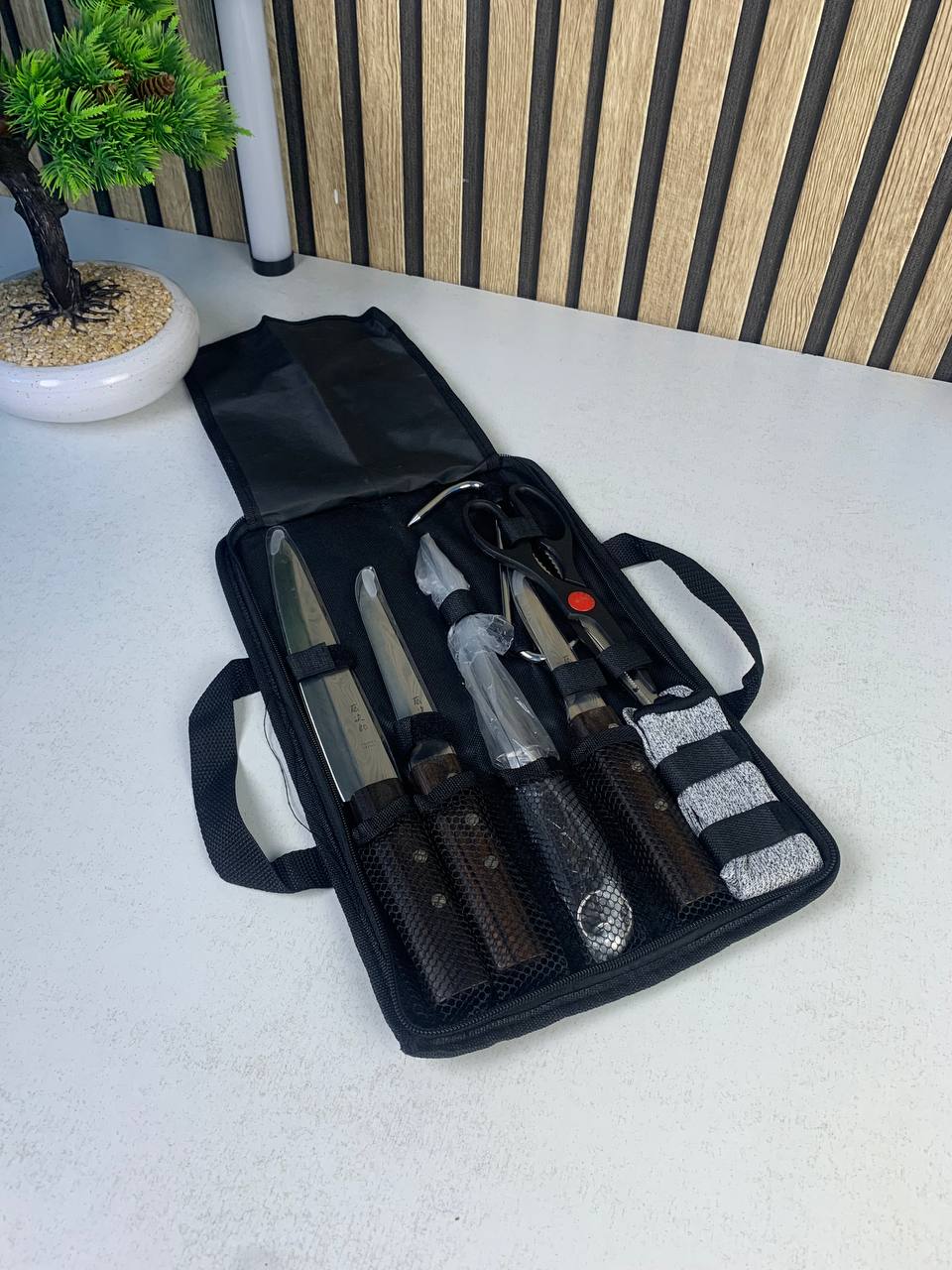 Kit de Cou-teaux de Luxe avec Manches en Bois 7Pcs - طقم سكا-كين الجزارة الفاخر بمقابض خشبية