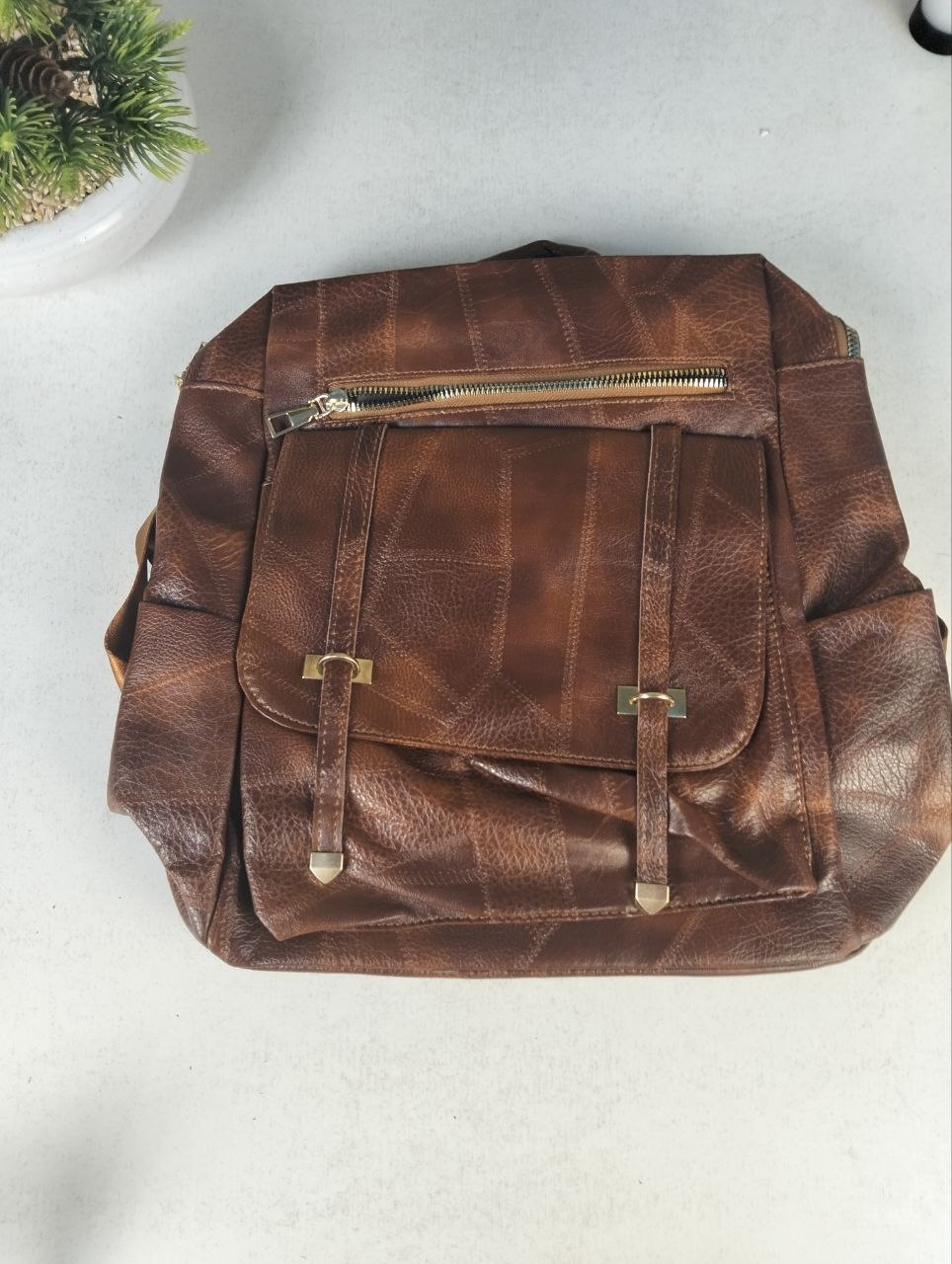 Sac à dos rétro en cuir synthétique pour femme - حقيبة ظهر نسائية من الجلد