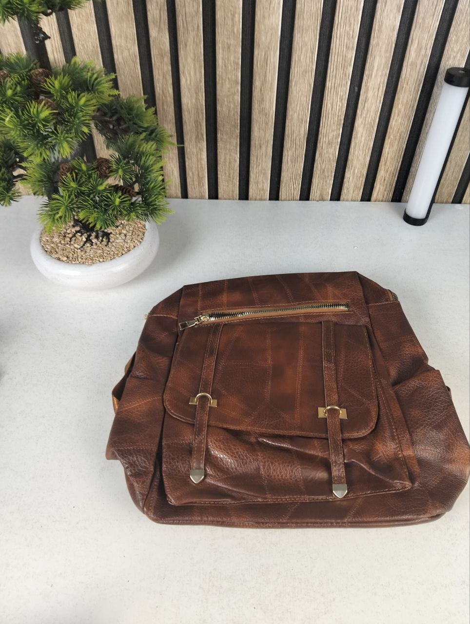 Sac à dos rétro en cuir synthétique pour femme - حقيبة ظهر نسائية من الجلد