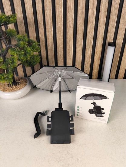 Support Téléphone Moto Avec Parapluie Intégré Protection Pluie et Soleil - حامل ومثبت الهاتف الذكي للدراجات النارية مع مظلة واقية من المطر والشمس