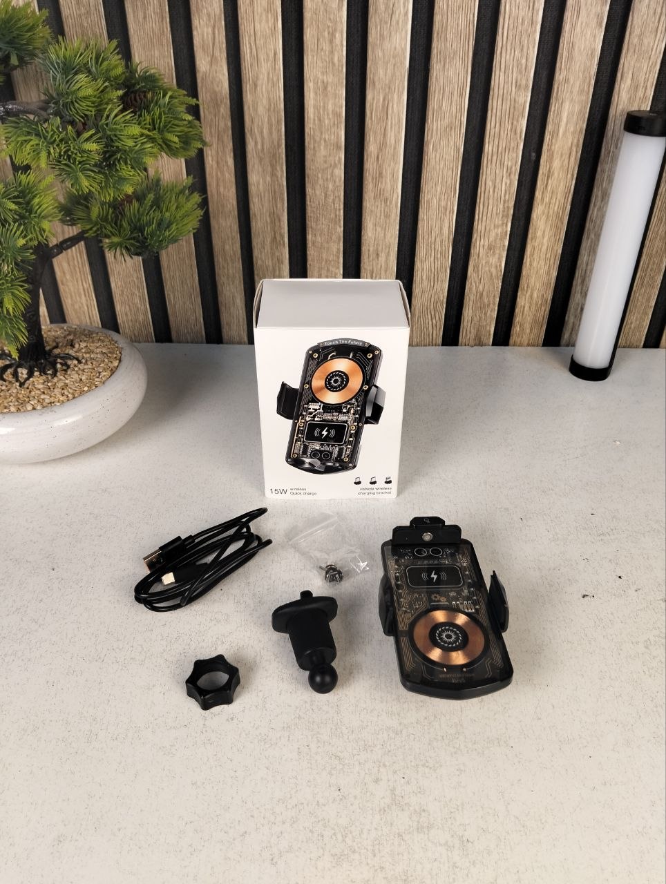 Support Auto Chargeur Sans Fil Qi 15W avec Capteur Intelligent - شاحن وحامل الهاتف اللاسلكي الذكي للسيارات