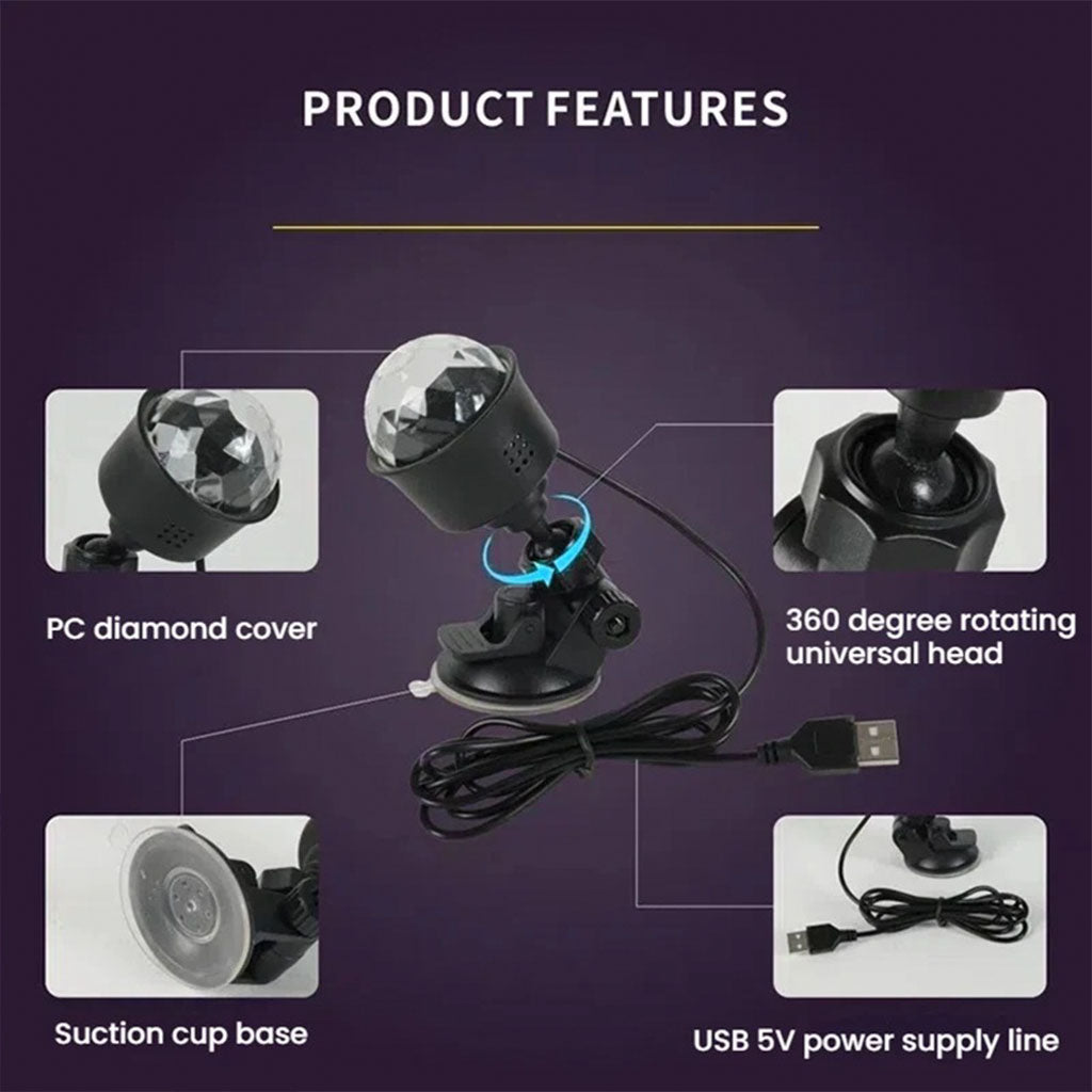 Lampe d’ambiance LED USB pour voiture avec rotation automatique RGB