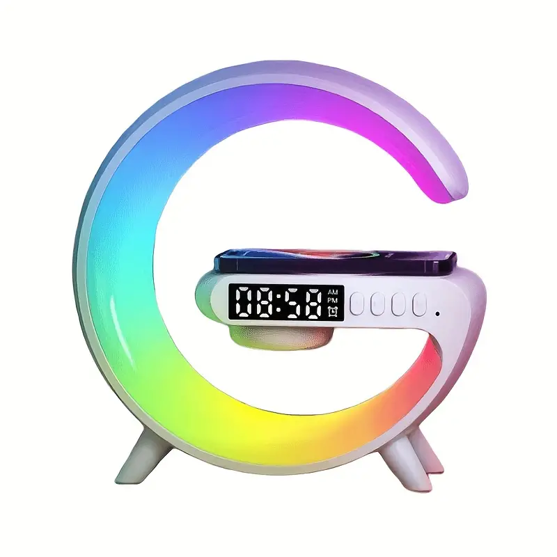 Réveil intelligente type G Bluetooth chargement sans fil haut-parleur RGB lumineuses G63-Blanc